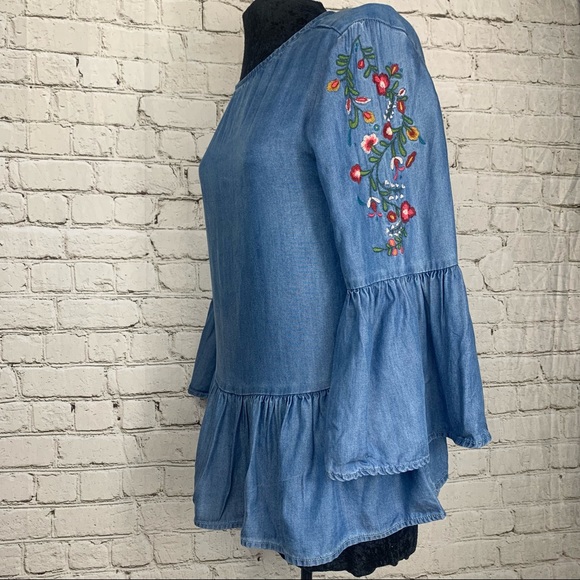 beachlunchlounge Tops - Beach Lunch Lounge Collection with Floral Design Embroidered on Bell Sleeves